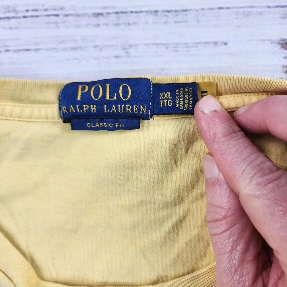 Polo Ralph Lauren Big Logo Spellout T-Shirt Men's XXL Yellow Classic Fit Pony